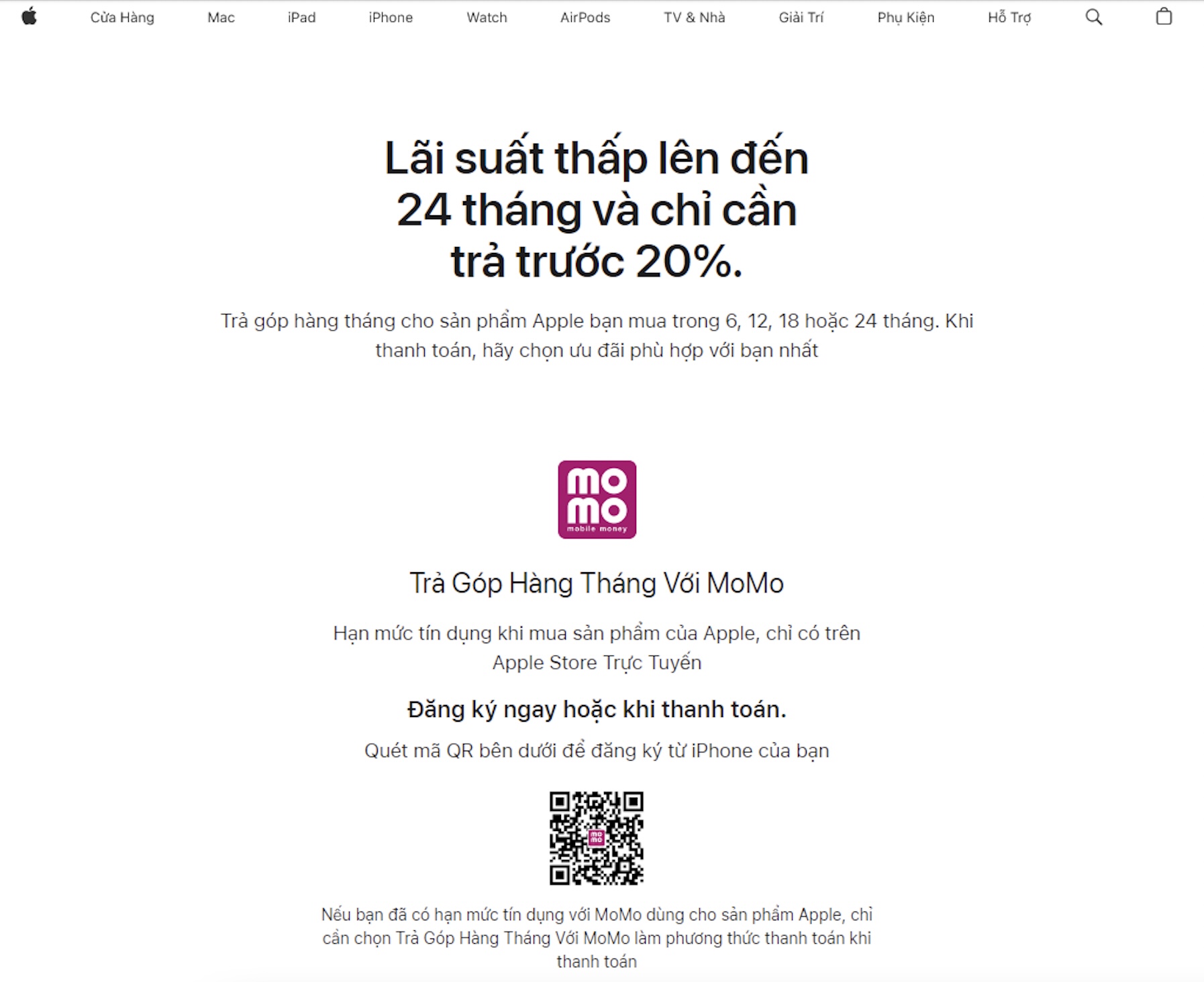 Apple Store Việt Nam trực tuyến ra mắt, có trả góp với MoMo